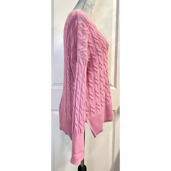 Jones & Co V Neck Pink Cable Knit Pullover Sweater Jumper Fisherman Size L - Picture 4 of 6